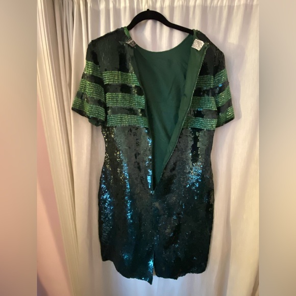 Stunning Fully Beaded & Sequined Emerald Green Mini Dress Silk - Picture 14 of 16